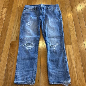 White House Black Market Cropped Straight Distressed Blue Denim Jeans Sz 6 - Picture 1 of 11