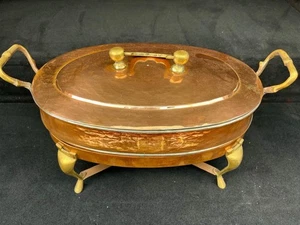 Antikes Kupfer-Rechaud mit Deckel und Messinggriffen – ca. 38 cm Breite - Bild 1 von 2