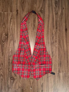 Brooks Brothers 100% Silk Men's Formal Vest Size Medium 38-44  Red Plaid Holiday - Picture 1 of 7