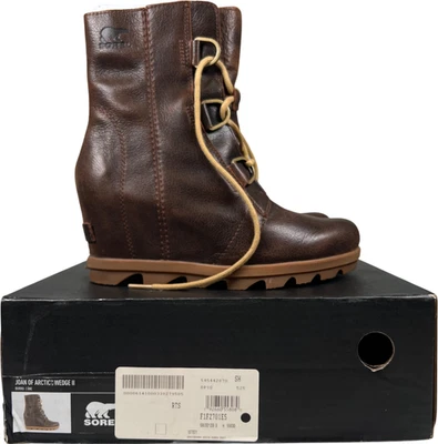 Sorel Women’s Brown Leather Joan of Arctic Wedge Lace Up Mid Calf Boots - 8 - Image 1 of 4