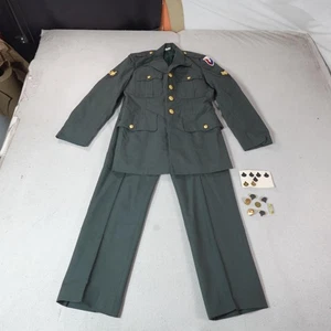 Cappotto uniforme vintage USA 34 R pantaloni 28 R AG-44 verde esercito classe A pantalone 1976 - Foto 1 di 24
