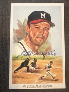 PEREZ STELLE CELEBRATION AUTOGRAPH POSTCARD EDDIE MATHEWS MILWAUKEE BRAVES NM - Picture 1 of 2