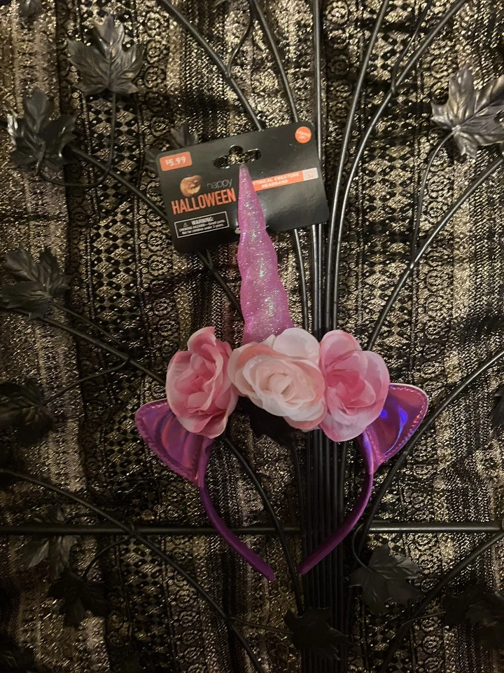 UNICORN HEADBAND(IT LIGHTS UP)GLITTER HEAD-DRESS*FLOWER DECOR WITH EARS*NEW - Image 1 of 1