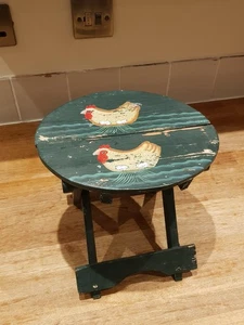 Handmade Vintage Folding Table Stool Furniture Green Chicken Farmhouse Design - Picture 1 of 11
