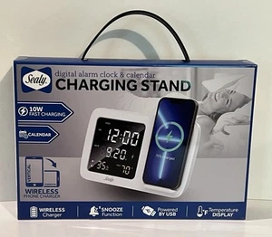 Sealy Wireless Charging Stand, Digital Alarm Clock and Calendar 10W Fast Charge - Picture 1 of 7