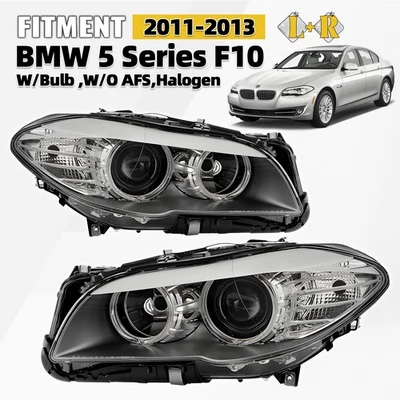 Halogen Headlight For 2011-2013 BMW 5 Series w/o AFS w/ Bulb Left+Right Pair Foto 1 de 4