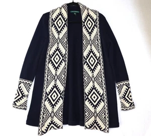 Lauren Ralph Lauren Pullover Damen Medium marineblau creme vorne offen Cardigan aztekisch - Bild 1 von 7