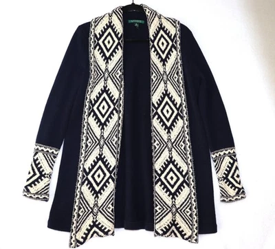 Suéter Lauren Ralph Lauren Mujer Mediano Azul Marino Acogedor Frente Abierto Cárdigan Azteca Foto 1 de 4