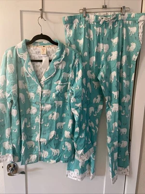 Conjunto de pijama de franela de dos piezas XL para mujer Munki Munki estampado de oso polar azul nuevo con etiquetas Foto 1 de 4