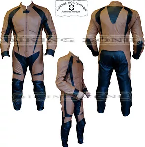TRAJE DE CUERO DE MOTOCICLETA / MOTOCICLETA MARRÓN Y NEGRO PARA HOMBRE 1 PIEZA / CHAQUETA - Imagen 1 de 5