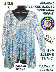 CAMICIA DONNA BOBEAU "BOHEMIAN HIPPIE" TUNICA MANICA 3/4, PAISLEY/FLOREALE, Taglia L - Foto 1 di 15