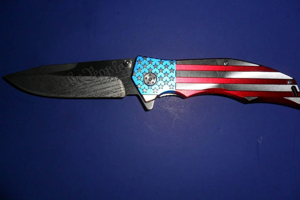 MX A849cl Spring Assist Folding Knife Straight Edge Blade American Flag Handle 5
