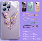 Strap Case For iPhone 15 14Pro Max 13 12 11 Butterfly Shockproof Glass TPU Cover