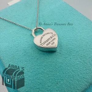 Return to Tiffany & Co. 925 Silber Herz Vorhängeschloss Schloss Charm 16" Halskette (Beutel) - Bild 1 von 8