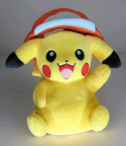 Pikachu Plush Pokemon Tomy - 2017 Pikachu Ash Hat 10" Plush Stuffed Animal Used - Picture 1 of 7