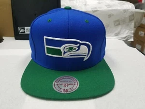 NFL Seattle Seahawks Mitchell & Ness Throwback 2 Tone Blue Snapback Hat Cap - Picture 1 of 5