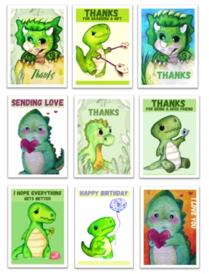 Juego de 9 tarjetas de felicitación digitales con temática de dinosaurios - IMPRESIÓN REQUERIDA Foto 1 de 4