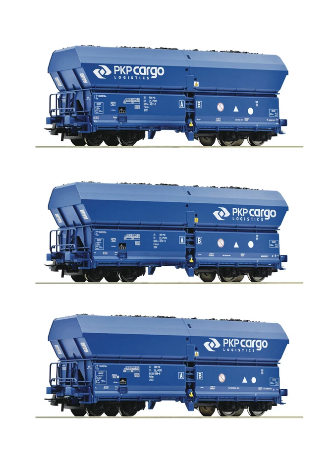 Roco H0 76046 Selbstentladewagen-Set "Bauart Falns" der PKP Cargo - NEU + OVP - Bild 1 von 1