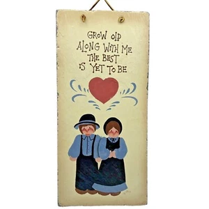 Vtg Hand Painted Slate Shingle Amish Couple "Grow Old With Me"  Signed 7" X 14" - Picture 1 of 5