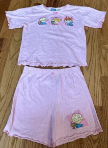 Vintage 1997 Kids Pink Rugrats Patch Pajama Set Nickelodeon Sz Large (12) - Picture 1 of 9