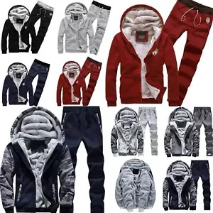 Man Warm Tracksuit Set Fleece Lined Hoodie Jacket Pants Winter Casual Sportswear - Picture 1 of 23