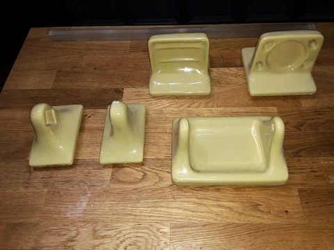 Vintage  Bathroom Fixtures 5 pcs Soap Dish , Toothbrush Holder etc Cover