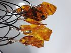 Raw Amber pendant Baltic amber cabochon Beaded necklace chain