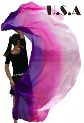 Velos de danza del vientre 100 % seda púrpura rosa rosa colores degradados 2,7 M*1,1 M J'Style Foto 1 de 4