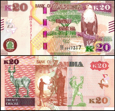 Zambia 20 Kwacha, 2022, P-59a.4, UNC Cover