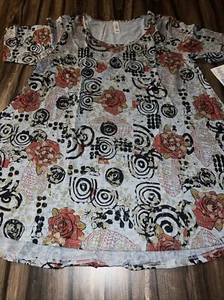 Lularoe Perfect T Gray Blue Red Gold Roses Tunic Leafs 🦄 Swirl 3XL 26/28 24 New - Picture 1 of 16