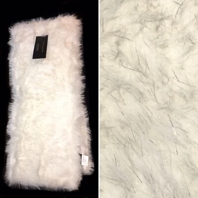 Tahari White Silver Tinsel Faux Fur Throw Blanket Luxury Holiday Christmas Decor