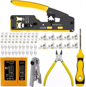 Crimp Tool Kit, Pass Through Cat7 Cat6A Cat6 Cat5e Cat5 rj45 Crimping Tool Set - Picture 1 of 8