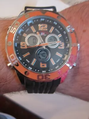 U.S. POLO ASSN WATCH - CHRONOGRAPH - HEAVY CASE ORANGE BEZEL - QUARTZ - OFC-10 - Image 1 of 4