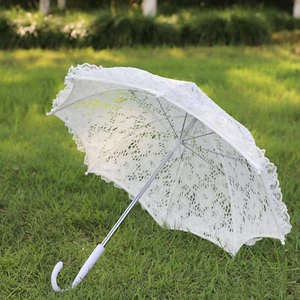 1x Bridal Lace Embroidered Umbrella White Beige Parasol Wedding Party Photo Prop - Picture 1 of 12