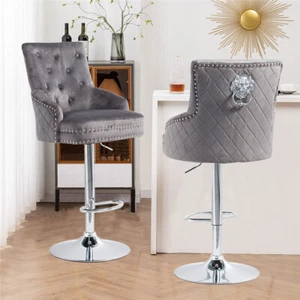 Upholstered Velvet Bar Stools Kitchen Stool Swivel Gas Lift Counter Dining Chair - Picture 1 of 16