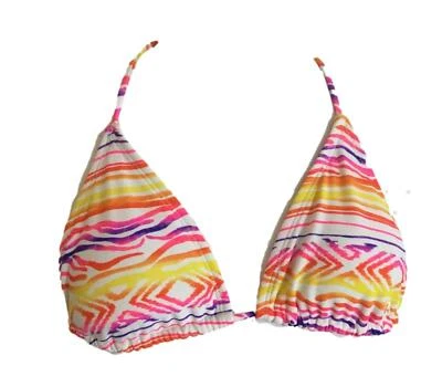 Top de bikini OP Junior para mujer talla pequeña triángulo tanga rosa amarillo geométrico Foto 1 de 4