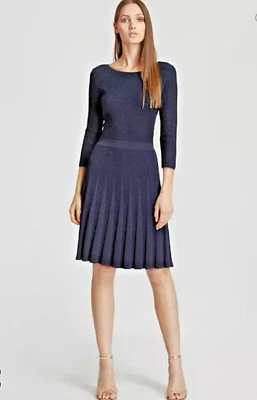 Vestido para mujer REISS ajustado y acampanado manga 3/4 azul marino talla 10 Foto 1 de 4