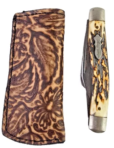 Old Timer Etui Natur Blumenmuster Scheide Böker Trapper Custom Messerscheide Neu - Bild 1 von 10