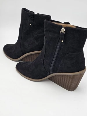 Dr Scholls Mirage Ankle Booties Black Suede Brown Wedge Heels Sz 9 NIB - Image 1 of 4