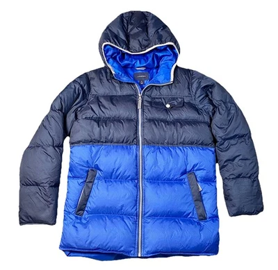 Chaqueta Lands End para hombre L (14-16) azul plumón abrigo acolchado con capucha al aire libre cremallera completa Foto 1 de 4