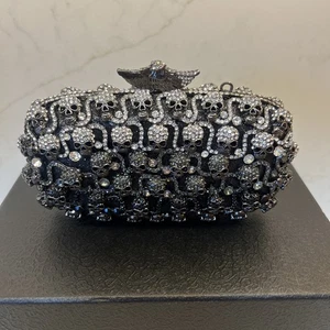 Calavera Bolso de Lujo Cristal Monedero Clutch Fiesta Monedero Negro - Imagen 1 de 6