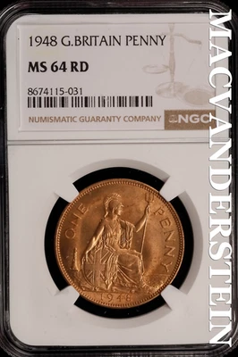 Great Britain: 1948 One Penny - NGC MS 64 RD - Brilliant Uncirculated  #SLi351 - Image 1 of 2