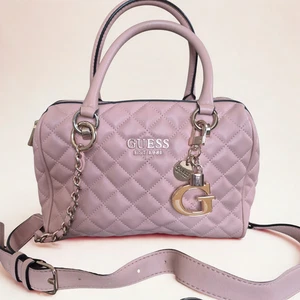 Guess Quilted Pink Satchel Crossbody Bag with Chain Strap & Logo Charm - Picture 1 of 13