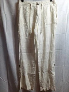 MERONA Linen Drawstring Roll-Tab Pants Sz XS Ivory Coastal Beach Resort Vacation - Picture 1 of 8