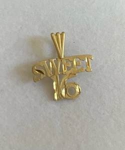 14K Yellow Gold "Sweet 16" Charm Pendant 0.740 gram - Picture 1 of 8