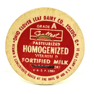 Vintage Kleeblatt Dairy Co Toledo OH homogenisierte angereicherte Milch Flaschenverschluss 1950er - Bild 1 von 3
