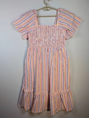 Draper James со сборками Диана платье большой розовый синий желтый в полоску Midi сарафан - Изображение 1 из 4