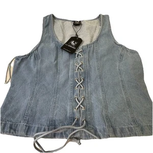 Damen La Armario Top M Blau Schnürung Denim Ärmellos Tank Korsett Style! NewTag - Bild 1 von 6
