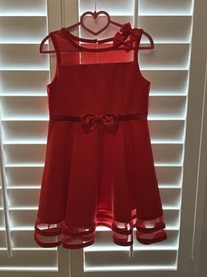 Vestido Calvin Klein Niñas Illusion Malla Dobladillo Rojo Cereza Talla 6X Foto 1 de 4