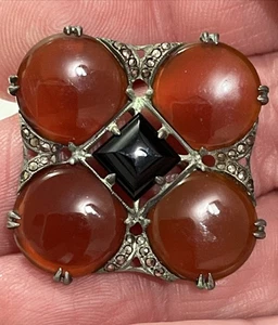 Broche de marcasita de cornalina esterlina Wachenheimer firmado Art Deco raro - Imagen 1 de 9